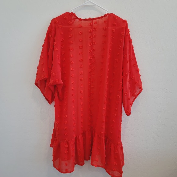 143 Story by Line Up Red Swiss Dots Kimono Cover Up Women's Size Small - Picture 4 of 10